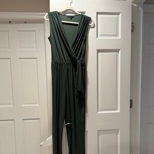 TAHARI Sleeveless Olive Green Wrap Jumpsuit